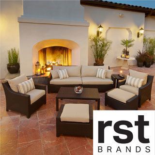 Rst Brands Rst Slate 8 piece Sofa, Club Chair And Ottoman Patio Furniture Set Outdoor Model Op pess7 slt k Brown Size 8 Piece Sets