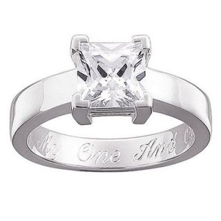 Sterling Silver Cubic Zirconia Personalized Square Engraved Engagement Ring   9