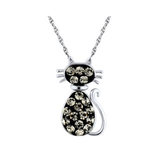 Sterling Silver Jet Crystal Cat Pendant, Womens