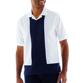 The Havanera Co. Short Sleeve Button Front Shirt, White, Mens
