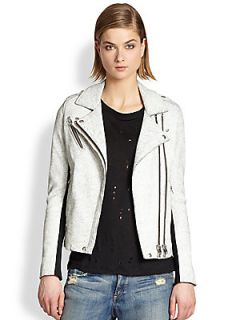 IRO Ilaria Tweed Back Cracked Leather Jacket   Ecru