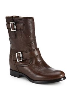 Prada Short Leather Buckle Boots