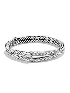 David Yurman Diamond & Sterling Silver Cabled Interlocking Loop Bangle Bracelet