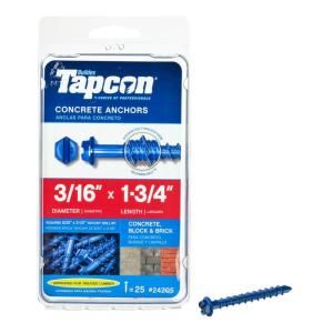 Tapcon 3/16 in. x 1 3/4 in. Climaseal Steel Hex Washer Head Concrete Anchors (25 Pack) 24205