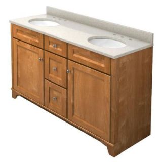 KraftMaid 60 in. Vanity in Praline with Natural Quartz Vanity Top in Natural Almond and White Double Sink DISCONTINUED VS60213S9.AQU.3015SN