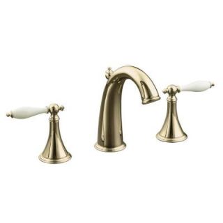 KOHLER Finial 8 in. Widespread 2 Handle Bathroom Faucet in Vibrant Polished Bronze with White Inserts K 310 4P BV