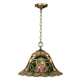 Dale Tiffany Triple Rose 1 Light Hanging Antique Brass Pendant with Art Glass Shade TH10506