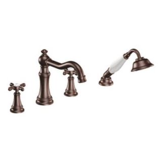 MOEN Weymouth 2 Handle Diverter Roman Tub Faucet Includes Hand Shower in Oil Rubbed Bronze (Valve Not Included) TS21102ORB