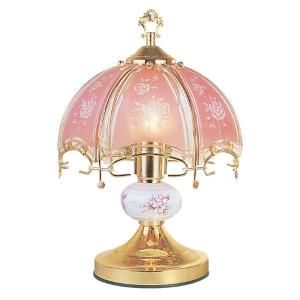ORE International 14 in. Floral Brushed Gold and Pink Touch Lamp K312