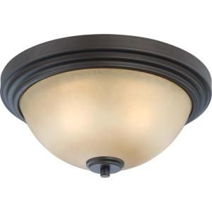 Glomar 2 Light Flush Dome Fixture with Saffron Glass Finished in Dark Chocolate Bronze HD 4131