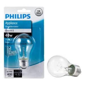 Philips 40 Watt Incandescent A15 Clear Appliance Light Bulb 416768