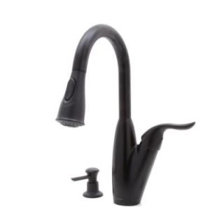 MOEN Solidad Single Handle Pull Down Sprayer Kitchen Faucet in Matte Black with Soap Dispenser DISCONTINUED CA87559BL