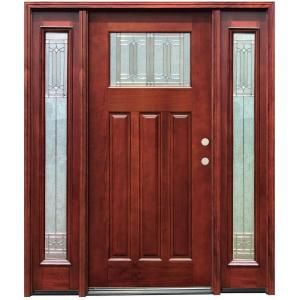 Pacific Entries Diablo Craftsman 1 Lite Stained Mahogany Wood Entry Door with 12 in. Sidelites M31DBML412