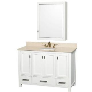 Wyndham Collection Abingdon 49 in. Vanity in White with Marble Vanity Top in Ivory and Medicine Cabinet DISCONTINUED WCA151548WHIVMC