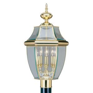 Filament Design 3 Light Outdoor Bright Brass Post Head with Clear Beveled Glass CLI MEN2354 02