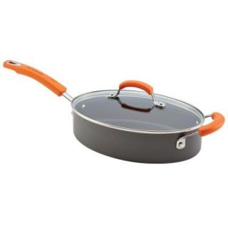 Rachael Ray Hard Anodized II Nonstick 3 qt. Covered Oval Saute in Gray with Orange Handle 87595