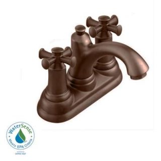 American Standard Portsmouth Single Hole 2 Handle Mid Arc Bathroom Faucet in Oil Rubbed Bronze with Cross Handles and Speed Connect Drain 7415.221.224