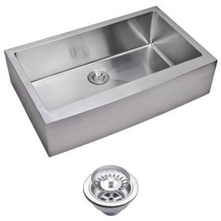 Water Creation Apron Front Small Radius Stainless Steel 36x22x10 0 Hole Single Bowl Kitchen Sink with Strainer in Satin Finish SSS AS 3622B