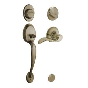 Schlage Plymouth Antique Brass Right Hand Dummy Handleset with Accent Interior Lever F93 PLY 609 ACC RH