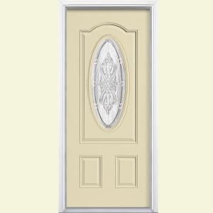 Masonite New Haven Three Quarter Oval Lite Painted Steel Entry Door with Brickmold 45340
