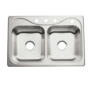 Sterling Plumbing Southhaven Self Rimming 33x22x8 4 Hole Double Bowl Kitchen Sink R11402 4 NA