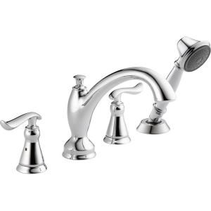 Delta Linden 2 Handle Deck Mount Roman Tub Faucet with Handshower in Chrome (Valve Not Included) T4794