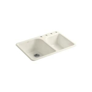 KOHLER Executive Chef Self Rimming Cast Iron 33x22x10.625 4 Hole Kitchen Sink in Biscuit K 5932 4 96