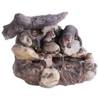 Kelkay 25 in. W x 18 in. D x 15 in. H Otter Log Stream Fountain with LED Lights F4719L