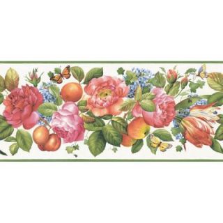The Wallpaper Company 9.25 in. x 15 ft. Primary Colored Floral and Fruit Trail Border WC1281089