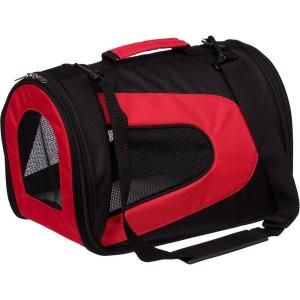 PET LIFE Airline Approved Red and Black Sporty Folding Zippered Mesh Carrier   LG B7RDLG