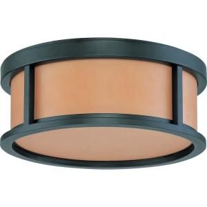 Glomar Odeon 2 Light 13 in. Flush Dome with Parchment Glass Finished in Aged Bronze HD 2861