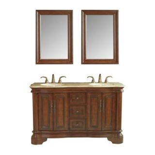stufurhome Moscone 58 in. Vanity in Walnut with Marble Vanity Top in Travertine and Mirror GM 1207 58 TR