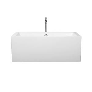 Wyndham Collection Melody 5 ft. Center Drain Soaking Tub in White with Floor Mounted Faucet in Chrome WCOBT101160ATP11PC