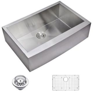 Water Creation Apron Front Zero Radius Stainless Steel 33x22x10 0 Hole Single Bowl Kitchen Sink with Strainer and Grid in Satin Finish SSSG AS 3322A