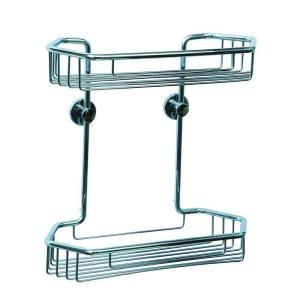 No Drilling Required Draad Rustproof Solid Brass Shower Caddy 11 in. Double Shelf  Angled in Chrome DK240 CHR