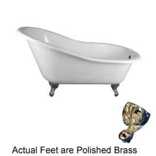Pegasus 5 ft. Cast Iron Polished Brass Ball and Claw Feet Slipper Tub with No Faucet Holes in White CTSN60 WH PB