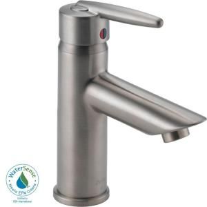 Delta Grail Single Hole 1 Handle Mid Arc Bathroom Faucet Less Pop up Drain in Stainless 585LF SSLPU