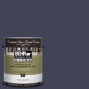 BEHR Premium Plus Ultra 1 Gal. #UL240 1 Black Sapphire Semi Gloss Enamel Exterior Paint 585301