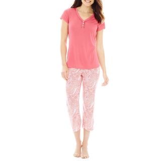 LIZ CLAIBORNE Short Sleeve Shirt and Capri Pajama Set   Plus, Rose Pais, Womens