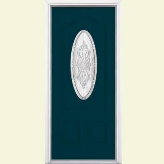 Masonite New Haven Three Quarter Oval Lite Painted Smooth Fiberglass Entry Door with Brickmold 31053