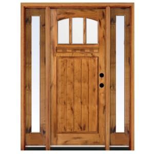 Craftsman 3 Lite Arch Stained Knotty Alder Wood Left Hand Entry Door with 10 in. Sidelites and 6 in. Wall K4151 6011 10 6LH