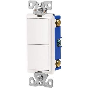 Cooper Wiring Devices 15 Amp Two Single Pole Combination Decorator Light Switch   White 7728W SP