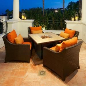 RST Outdoor Deco 5 Piece Patio Fire Pit Seating Set with Tikka Orange Cushions OP PECFT44 CLB4 TKA K