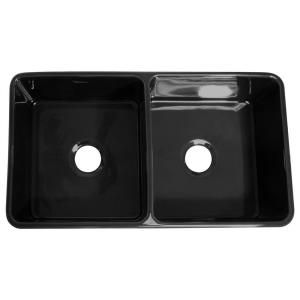 Whitehaus Reversible Apron Front Fireclay 36.75x18.5x10.5 0 Hole Single Bowl Kitchen Sink in Black WH3719 BL
