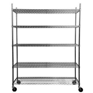 Trinity 5 Tier NSF 60 in. x 24 in. x 77 in. Wire Shelving Rack with Wheels in Chrome TBFC 0904