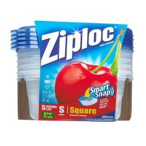 Ziploc 14 oz. Small Square Plastic Storage Bowl with Smart Snap (5 per Pack) (6 per Carton) 10878