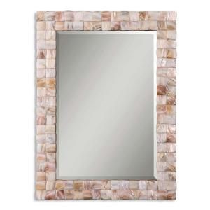Global Direct 27 in. x 37 in. Mother of Pearl Framed Mirror 12763