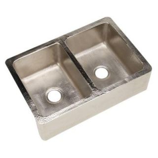 ECOSINKS Farmhouse Apron Front Hammered Nickel 33x22x9 0 Hole Double Bowl Kitchen Sink K2A 0203BRN