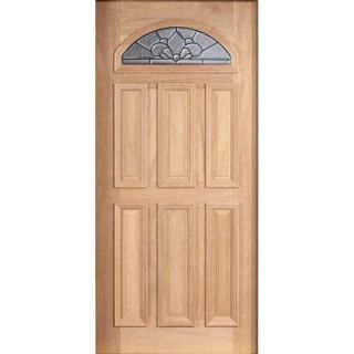 Main Door Mahogany Type Unfinished Beveled Patina Fanlite Glass Solid Wood Entry Door Slab SH 553 UNF BPT