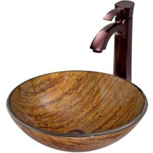 Vigo Glass Vessel Sink in Amber Sunset and Otis Faucet Set in Oil Rubbed Bronze VGT342